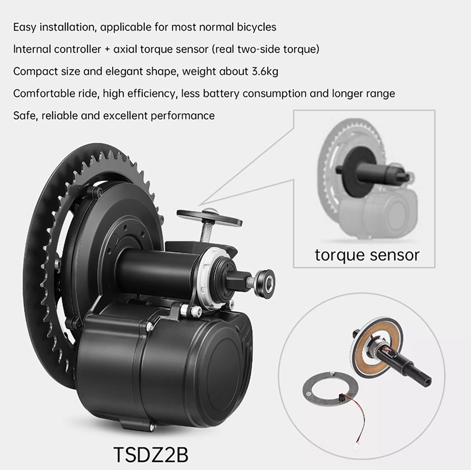 Tongsheng TSDZ2B BB 120mm 100m - Torque Sensor Mid Drive Motor Kit reseña y precio